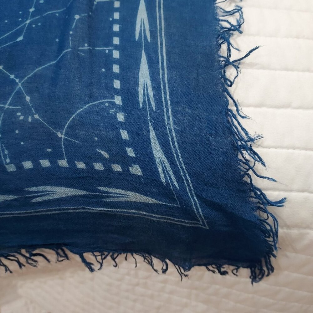 Scarf Large 50x56 Cobalt Blue Astrological Cotton Beach Wrap Zodiac Signs - Picture 4 of 15
